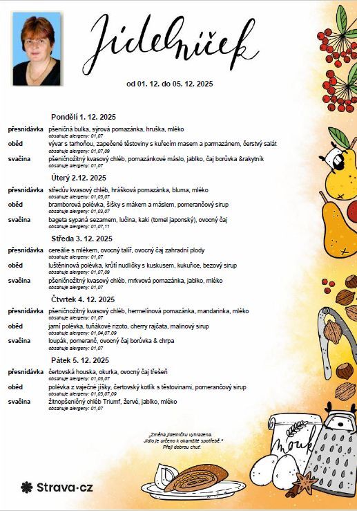 Jídelníček 01. 12. - 05. 12. 2025