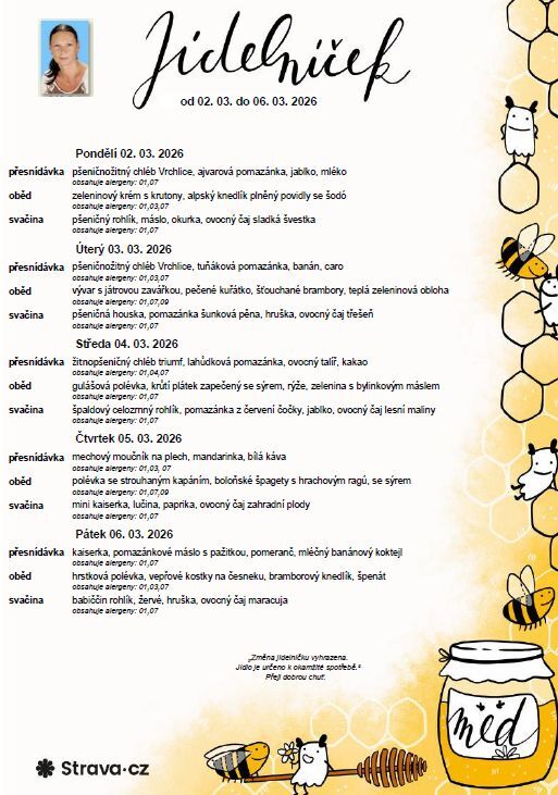 Jídelníček 02. 03. - 06. 03. 2026