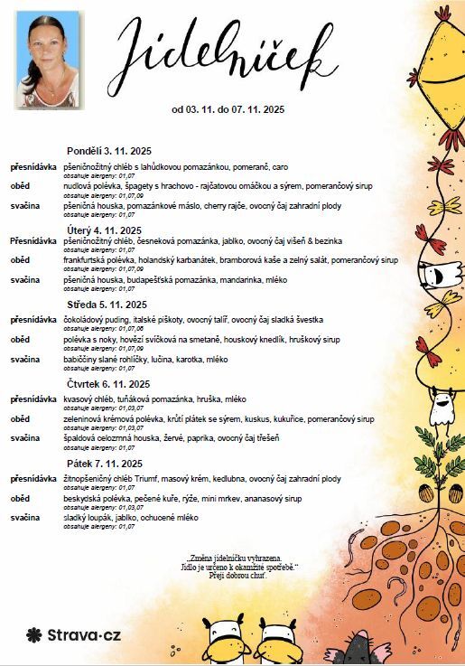 	Jídelníček 03. 11. - 07. 11. 2025