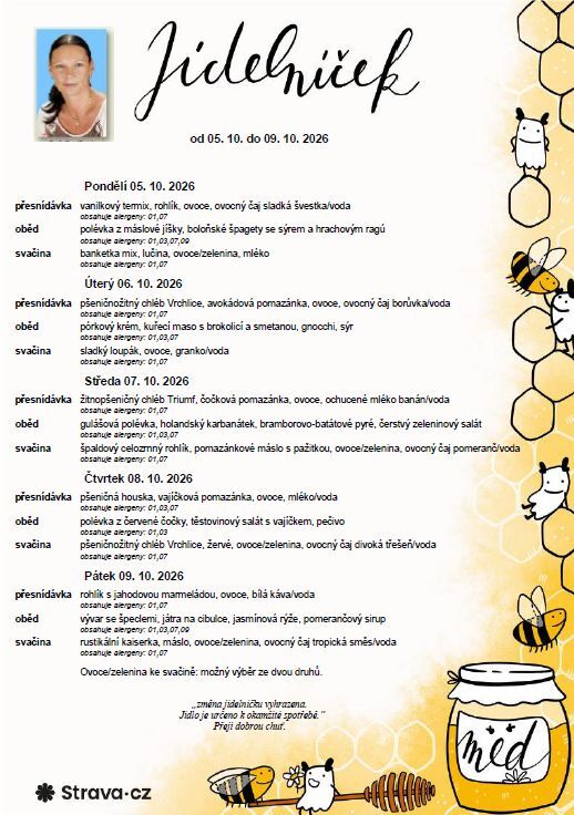 Jídelníček 05.10. - 09. 10. 2026