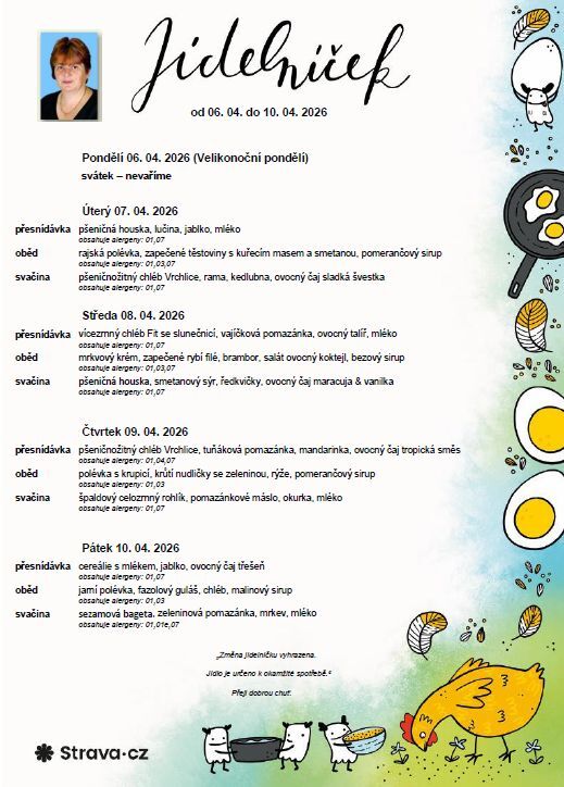 Jídelníček 06. 04. - 10. 04. 2026