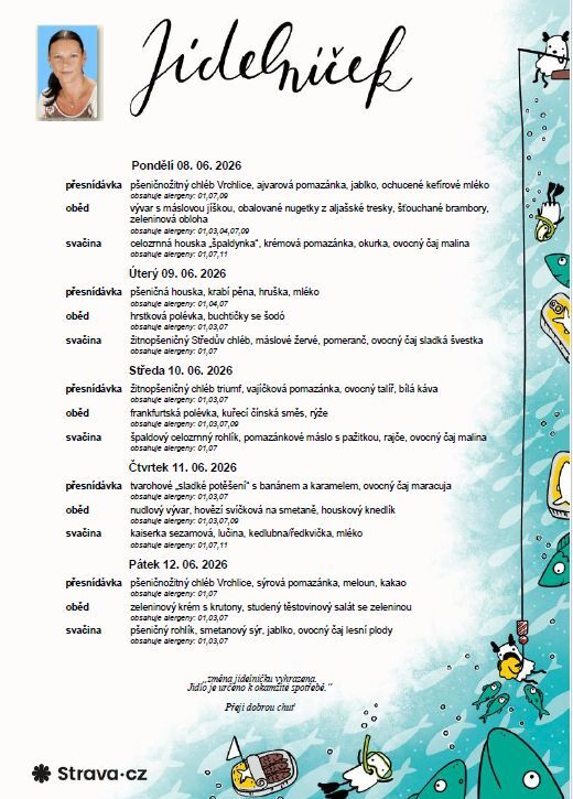 Jídelníček 08.06. - 12. 06. 2026