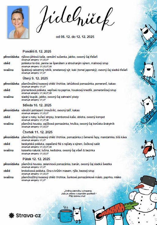 Jídelníček 08. 12. - 12. 12. 2025