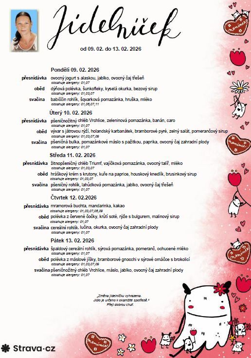 Jídelníček 09. 02. - 13. 02. 2026