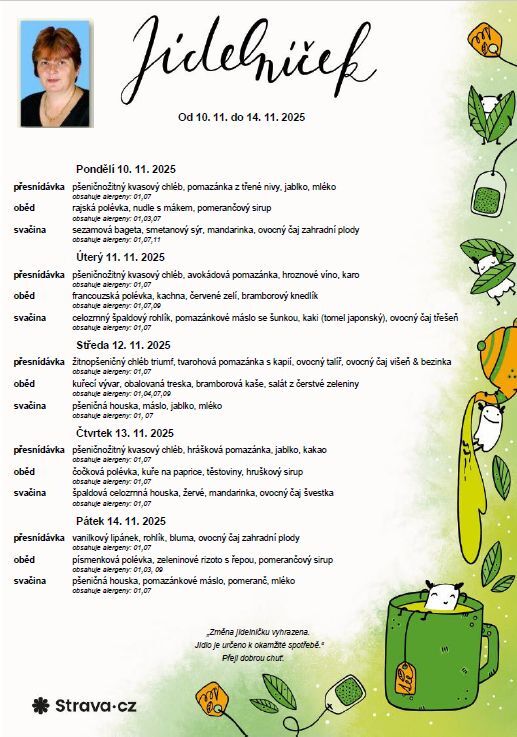 Jídelníček 10. 11. - 14. 11. 2025