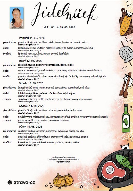 Jídelníček 11. 05. - 15. 05. 2026
