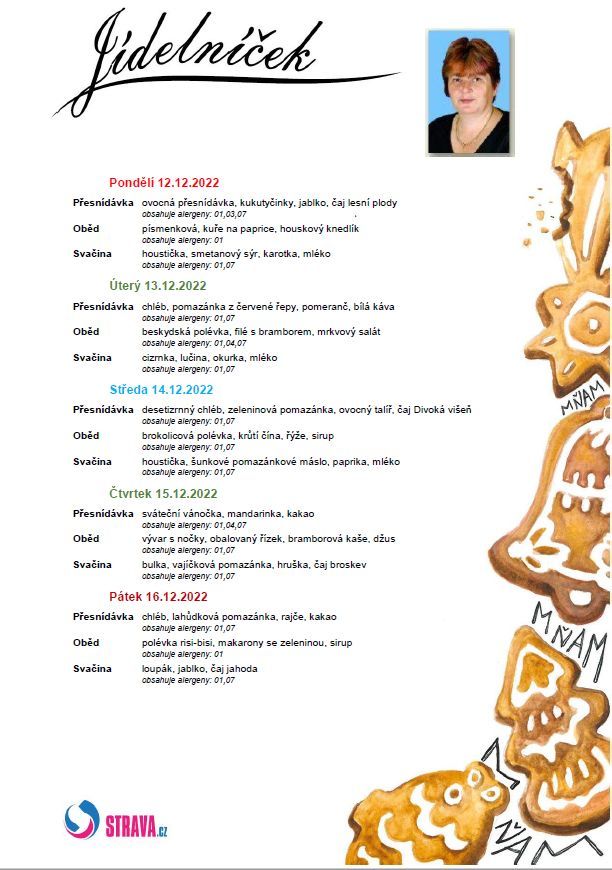Jídelníček 12.12.-16.12.2022
