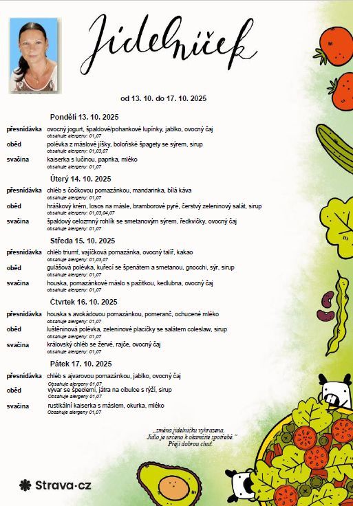 Jídelníček 13. 10. - 17. 10. 2025