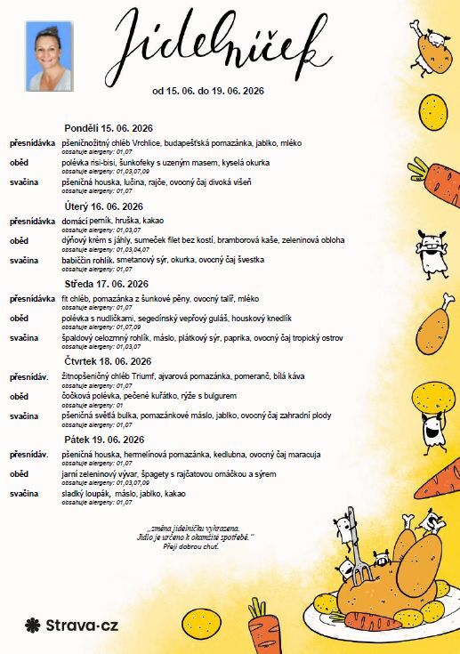 Jídelníček 15.06. - 19. 06. 2026