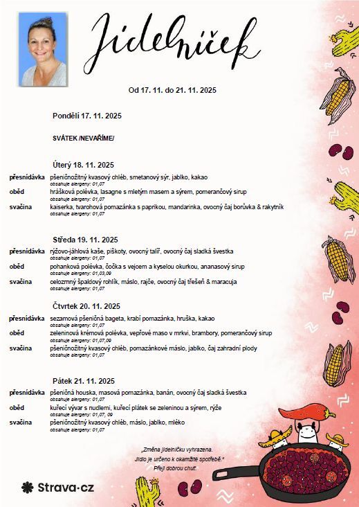 Jídelníček 17. 11. - 21. 11. 2025