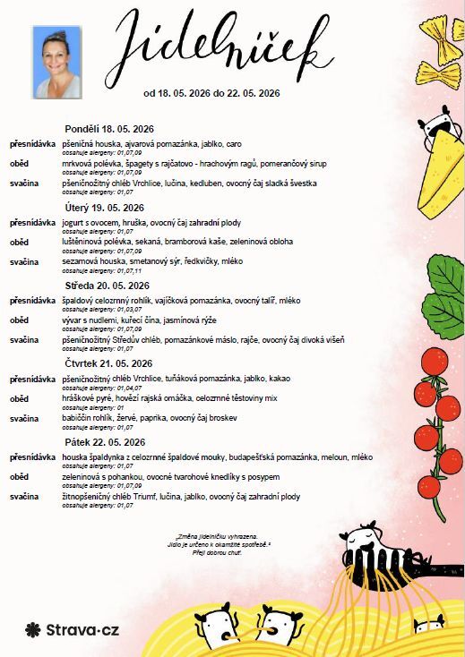 Jídelníček 18. 05. - 22. 05. 2026