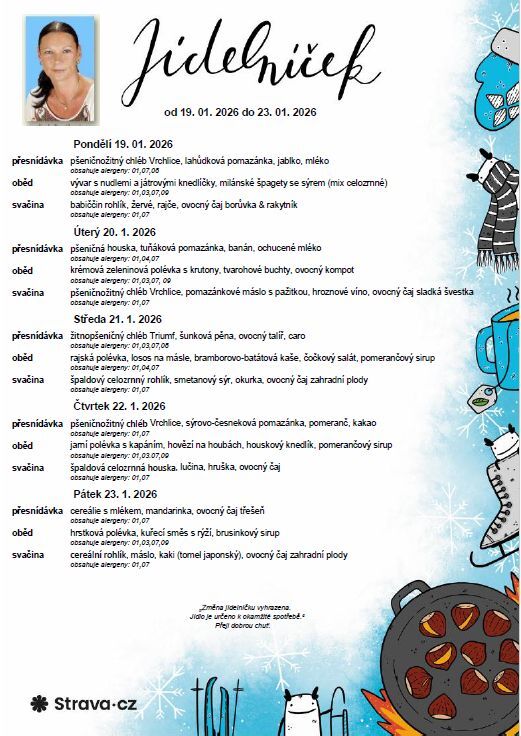 Jídelníček 19. 01. - 23. 01. 2026