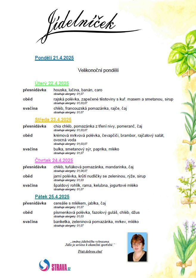 Jídelníček 21.-25.4.2025