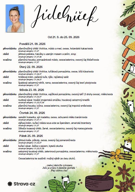 Jídelníček 21.09. - 25. 09. 2026