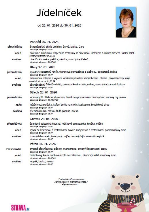 Jídelníček 26. 01. - 30. 01. 2026