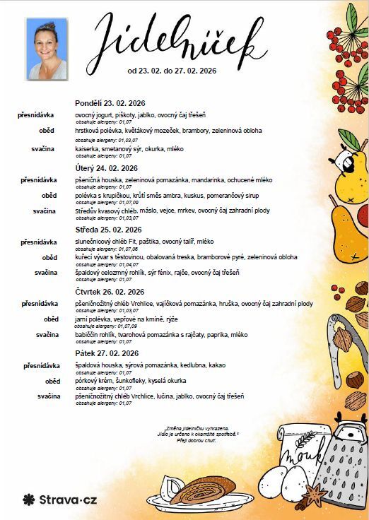 Jídelníček 23. 02. - 27. 02. 2026