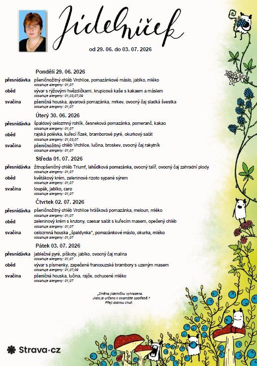 Jídelníček 29.06. - 03. 07. 2026