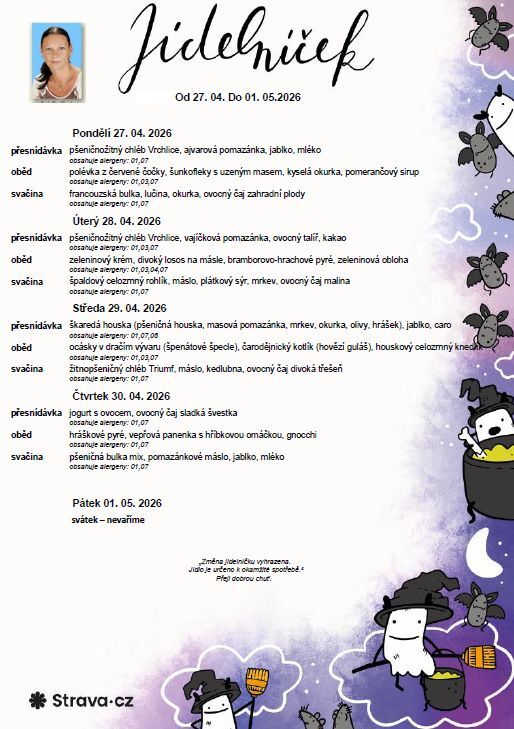 Jídelníček 27. 04. - 01. 05. 2026