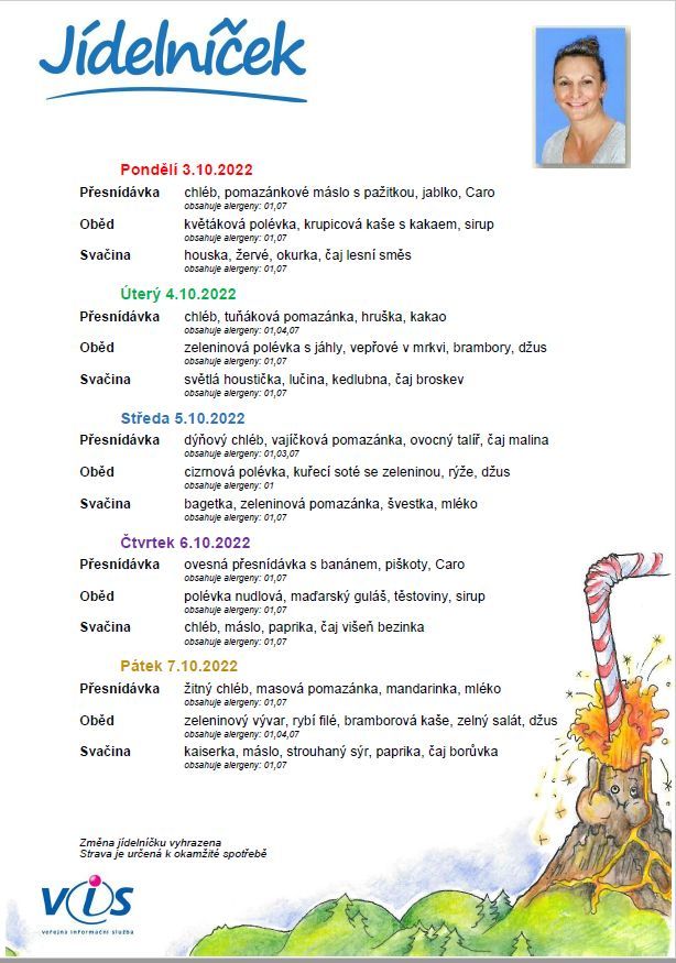 Jídelníček 3.10.-7.10.2022