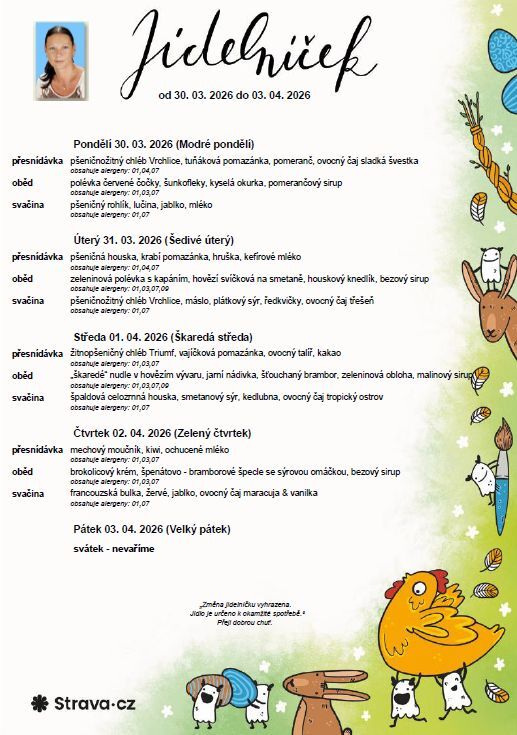 Jídelníček 30. 03. - 03. 04. 2026