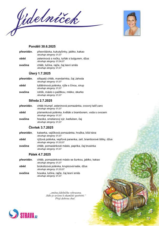 Jídelníček 30.06. - 04.07.2025