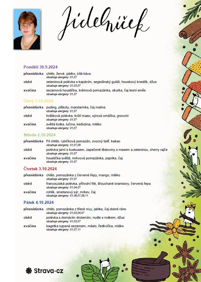 Jídelníček 30.9.-4.10.2024