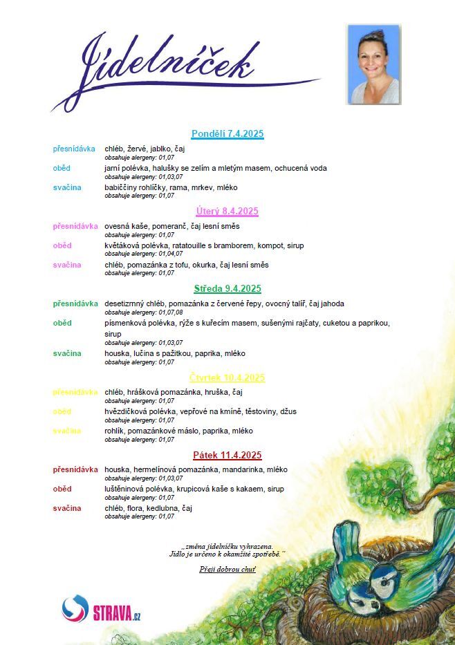 Jídelníček 7.-11.4.2025
