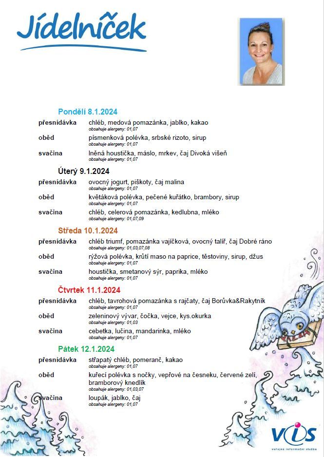 Jídelníček 8.1.-12.1.2024