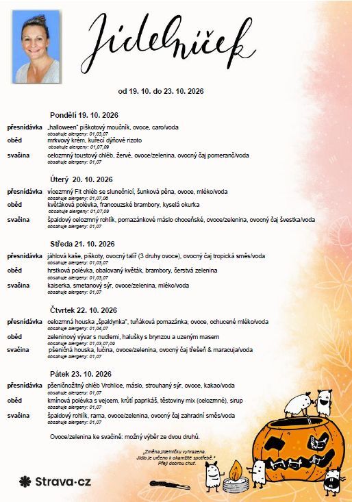 Jídelníček 19.10. - 23. 10. 2026