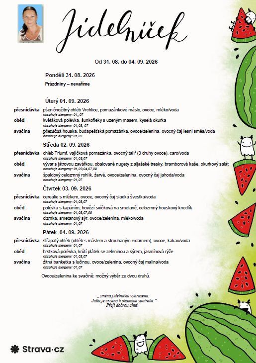 Jídelníček 31.08. - 04. 09. 2026